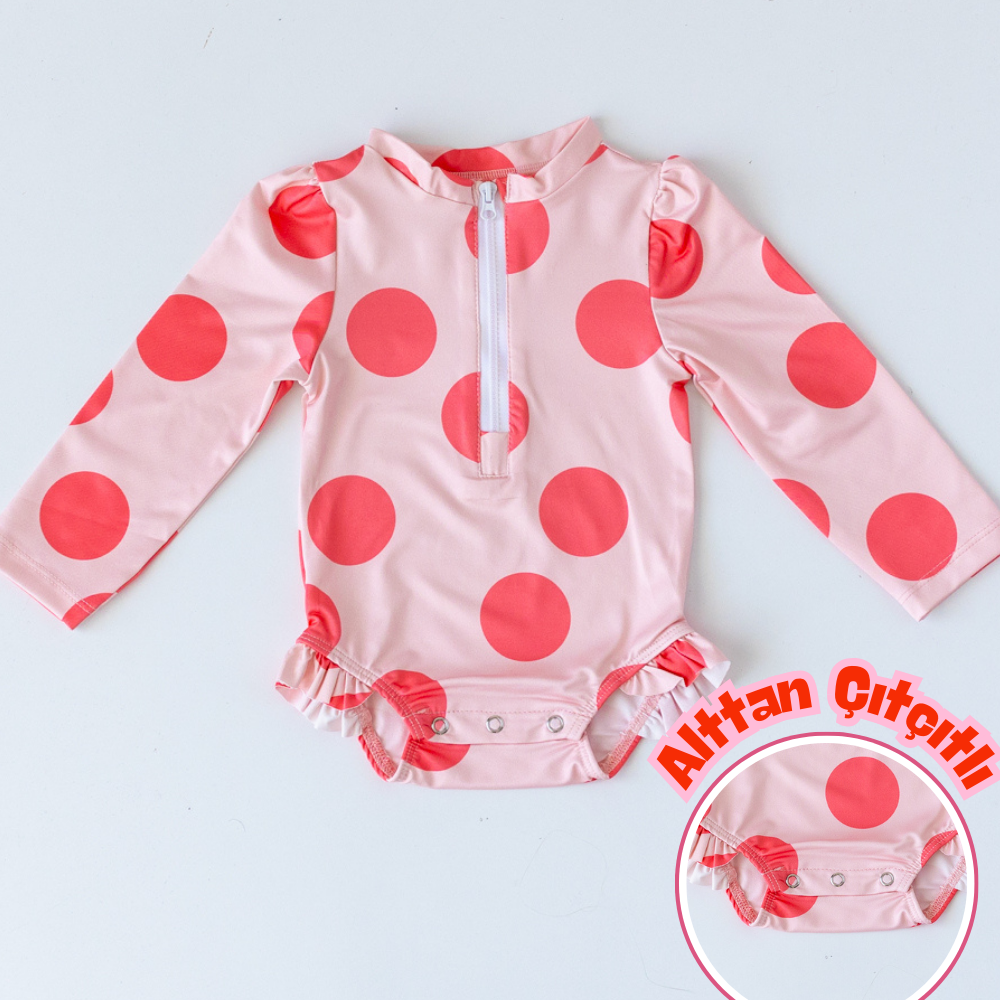 Mama Yoyo Uzun Kollu - Alttan Çıtçıtlı Mayo Puantiye STD