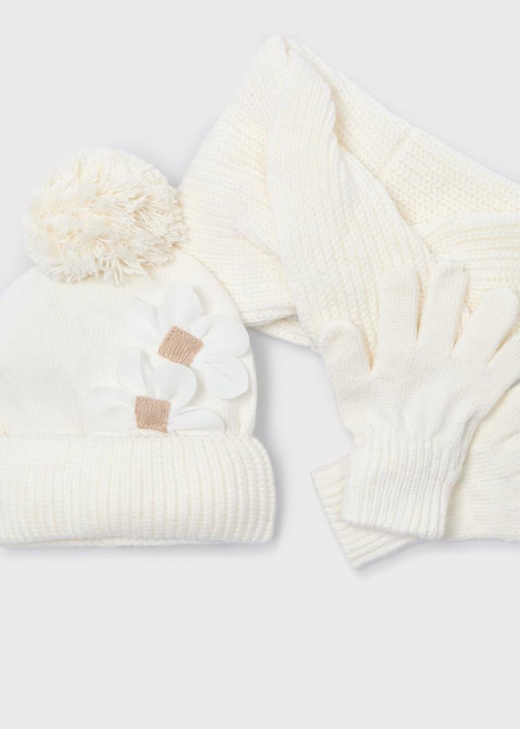 Mayoral Çiçekli Şapka Seti Krem