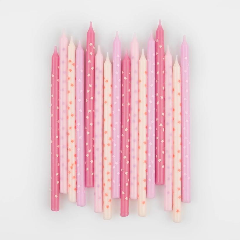 Meri Meri - Pink Stars Candles - Pembe Yıldızlar Mumlar (x16)