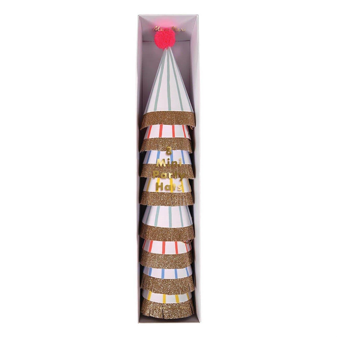 Meri Meri - Stripe & Pompom Mini Party Hats - Çizgili & Ponponlu Mini Parti Şapkaları