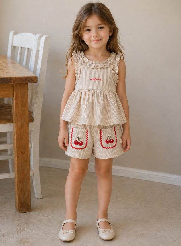 Miela Kids Fırfırlı Cherry Bluz ve Şort Takım STD