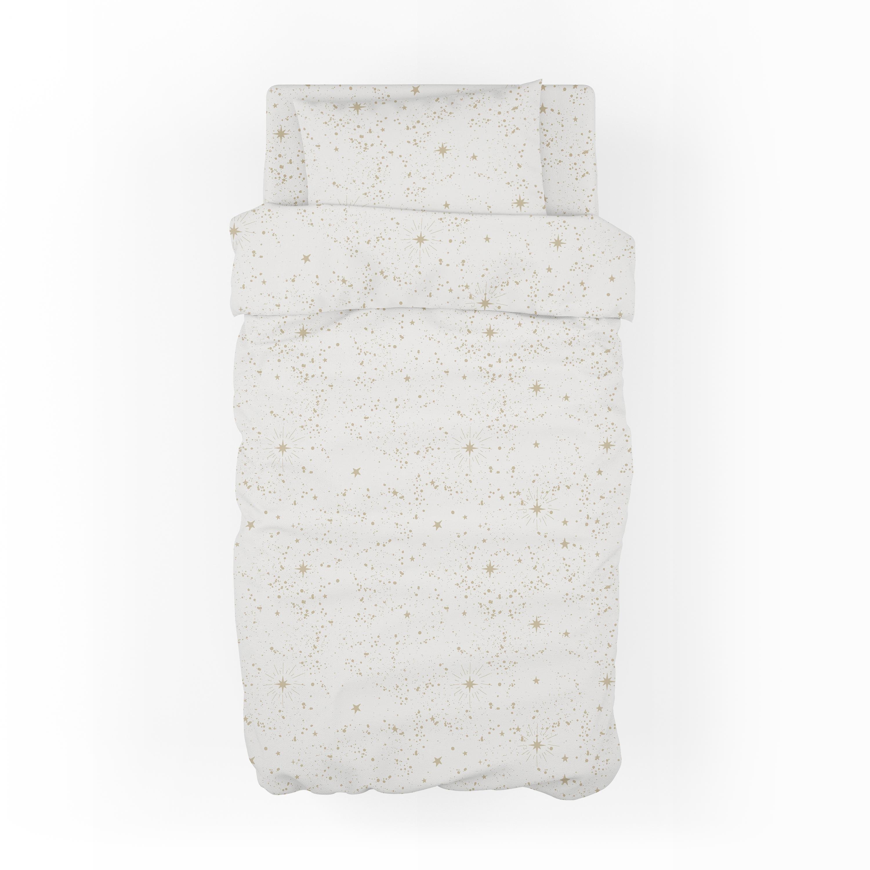 MiniJoyHub Bebek Nevresim Takımı Beyaz Üzeri Bej Yıldızlı