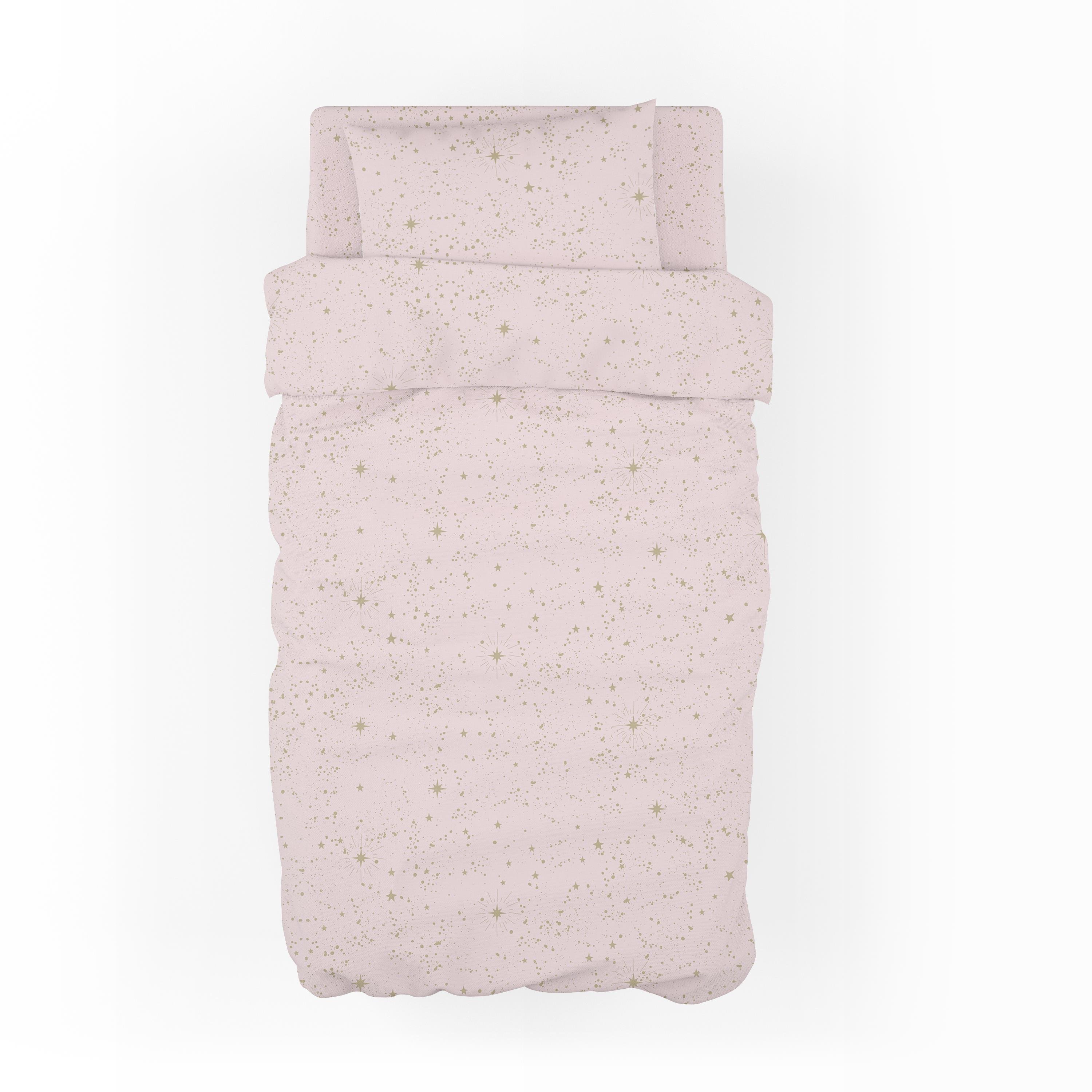 MiniJoyHub Bebek Nevresim Takımı Pembe Üzeri Bej Yıldızlı