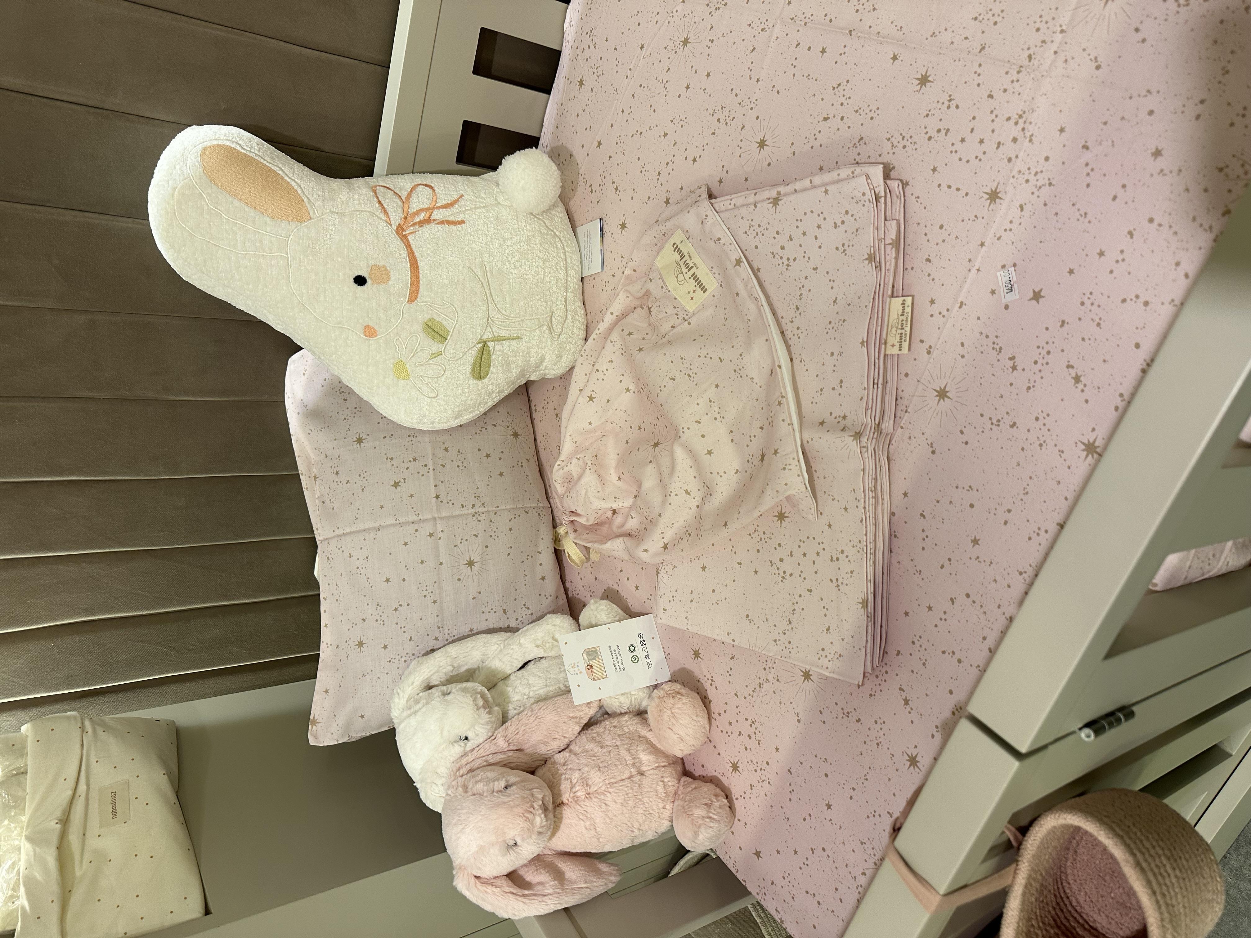 MiniJoyHub Bebek Nevresim Takımı Pembe Üzeri Bej Yıldızlı