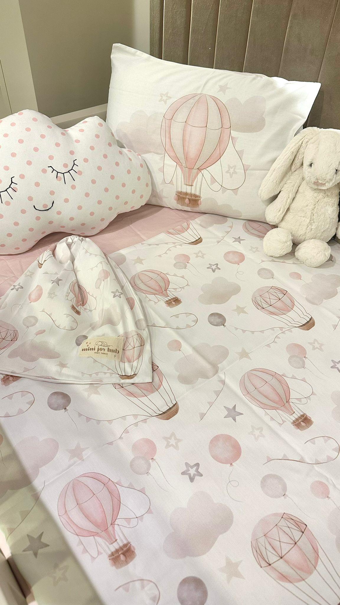 MiniJoyHub Bebek Nevresim Takımı Pembe Uçan Balon