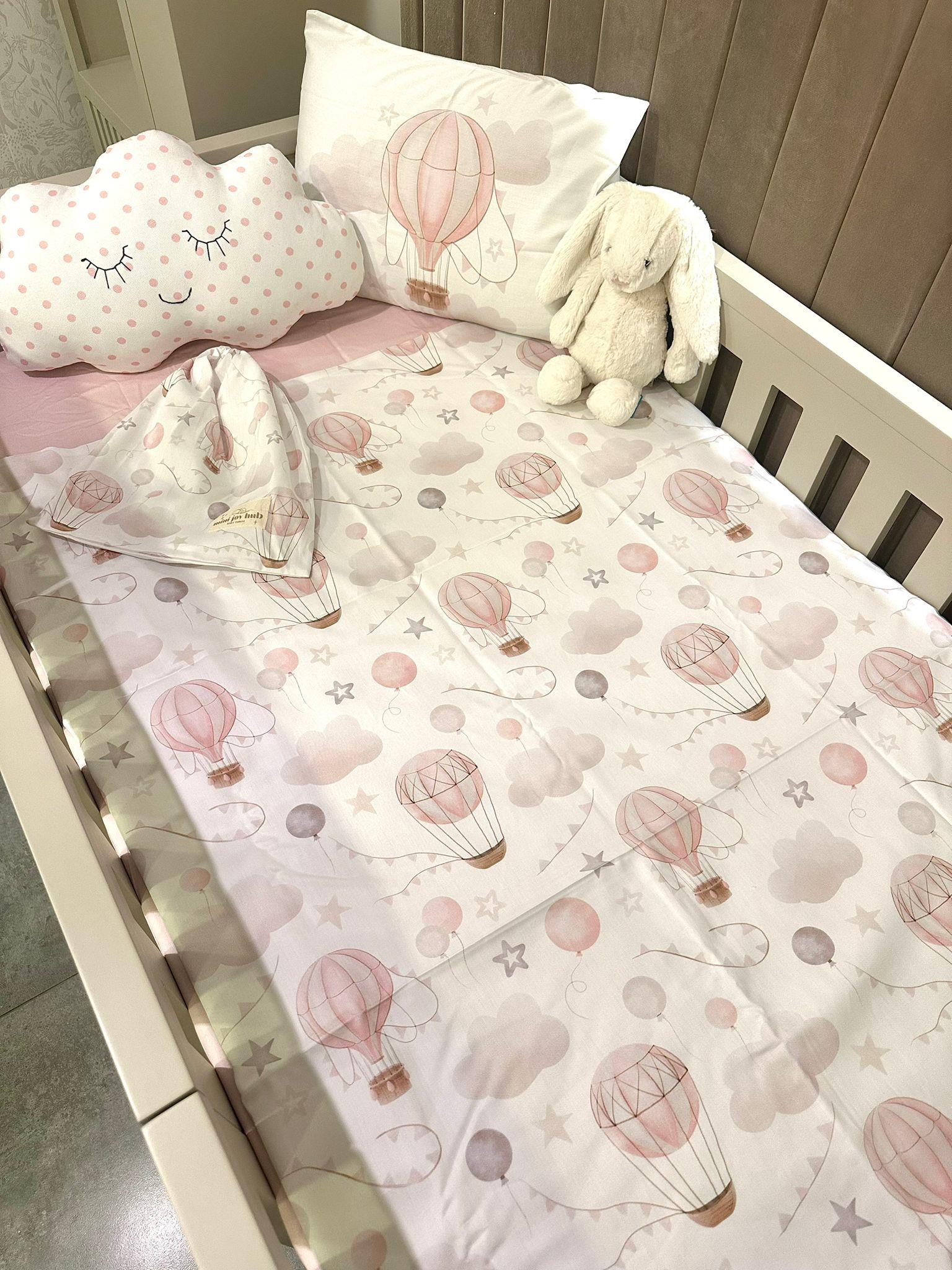 MiniJoyHub Bebek Nevresim Takımı Pembe Uçan Balon