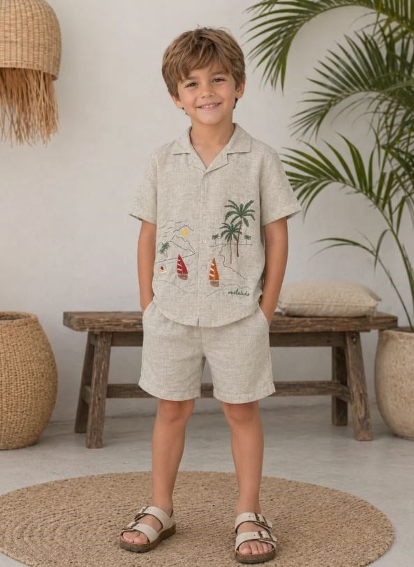 Palm Life Keten Gömlek ve Şort Takım STD