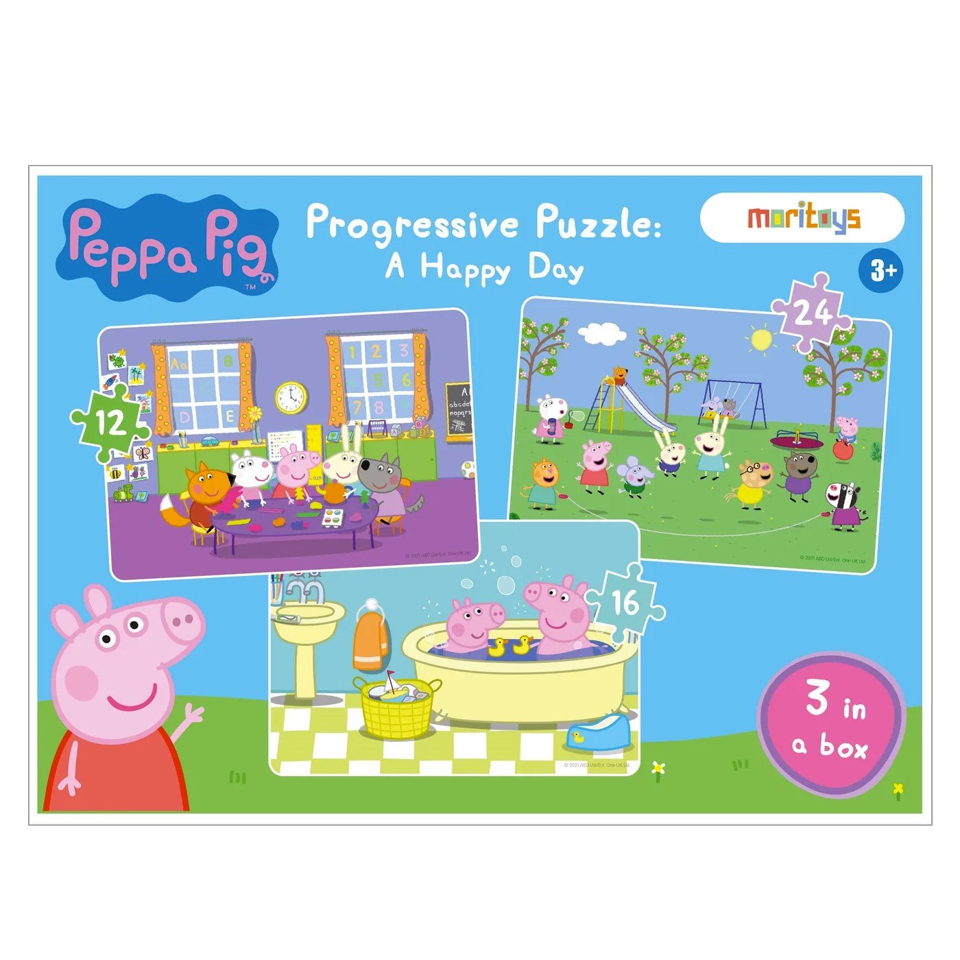 Peppa Pig - Progressive Puzzle: A Happy Day - 3 in 1 yapboz oyunu