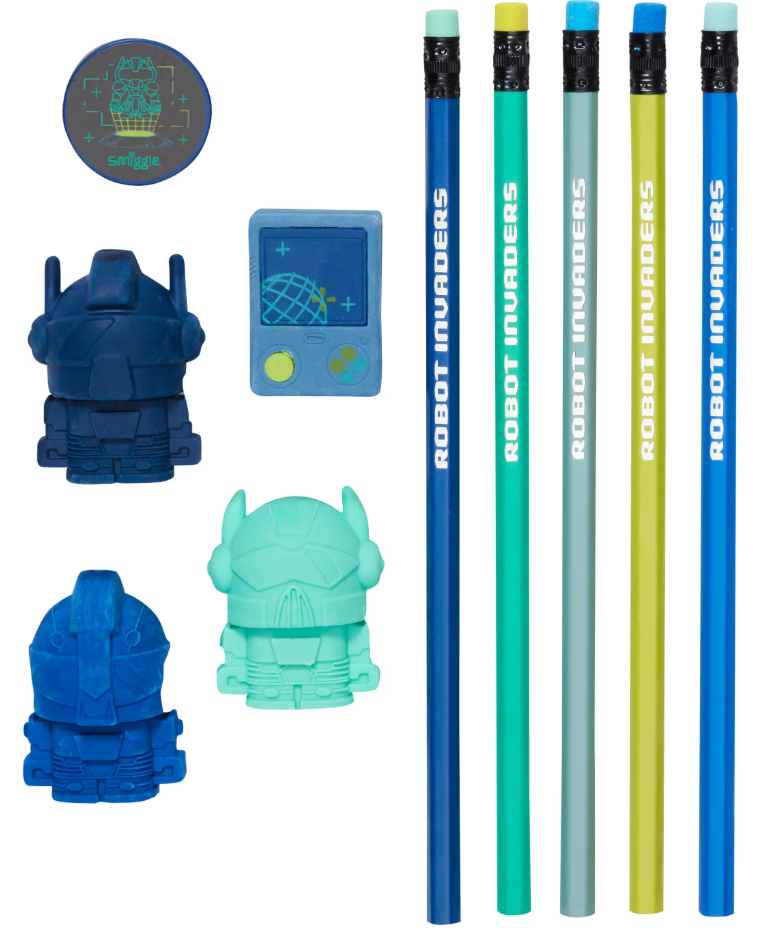 Smiggle - Vision Silgi ve Kalem Seti Robot Invaders