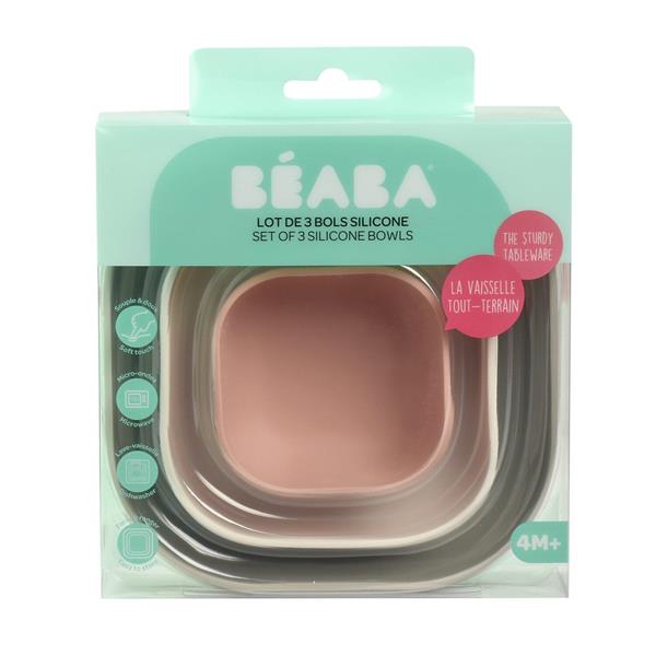 3 Parça Silikon Kase Seti, Velvet grey/Cotton/Dusty rose