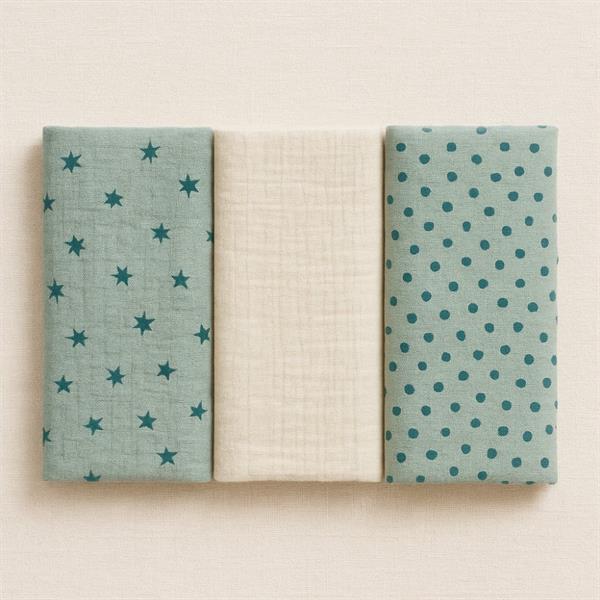 3lü Müslin Set - Mint Yıldızlı Takım