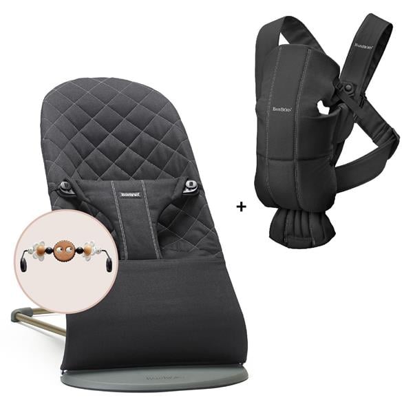 BabyBjörn 2li Set Black&White Oyuncaklı Bliss Ana Kucağı & Kanguru Mini Woven Black