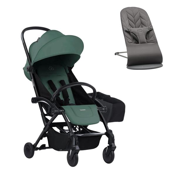 BabyBjörn Bliss Ana Kucağı Petal Woven Anthracite & Bumprider Connect³ Black-Olive Bebek Arabası - Yan Düzenleyici Çanta