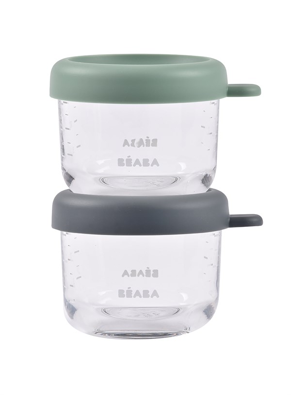 Beaba Bebek cam mama kavanozu 2li set , 150 ml Mineral / 150 ml Sage Green