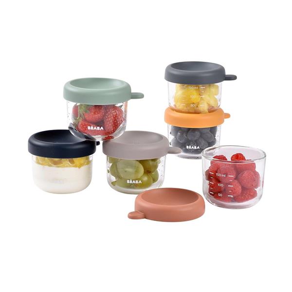 Beaba Bebek cam mama kavanozu 6lı set 150 ml, Sunrise color mix