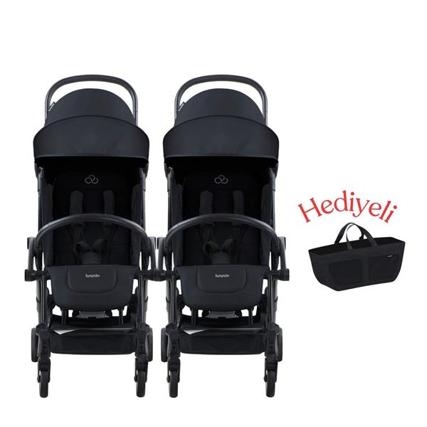 Bumprider Connect³ İkiz Bebek Arabası / Black - Black & Yan Düzenleyici Çanta Hediyeli