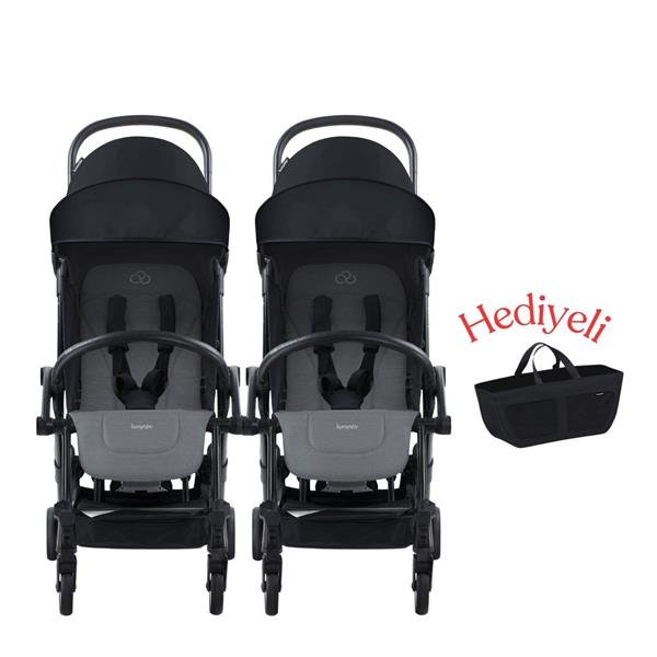 Bumprider Connect³ İkiz Bebek Arabası / Black - Grey Melange & Yan Düzenleyici Çanta Hediyeli