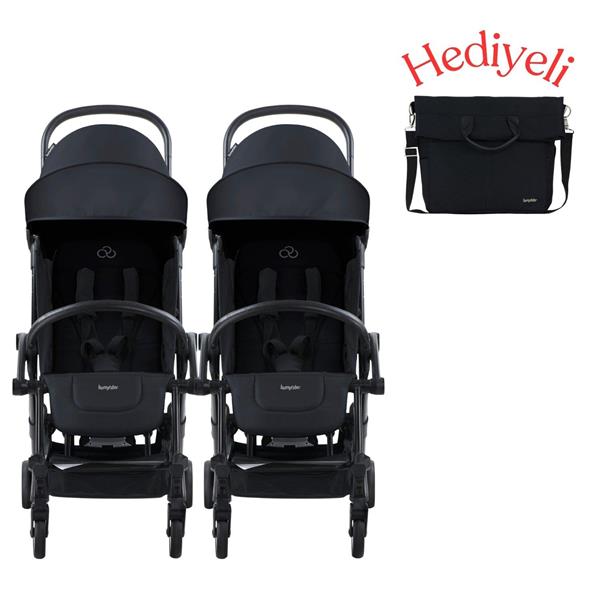 Bumprider Connect³ İkiz Bebek Arabası Black - Black & Yan Bakım Çantası Hediyeli