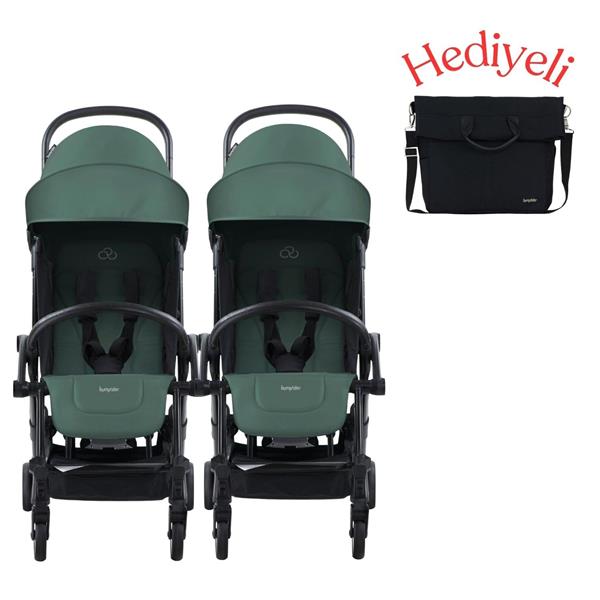 Bumprider Connect³ İkiz Bebek Arabası Black - Olive & Yan Bakım Çantası Hediyeli