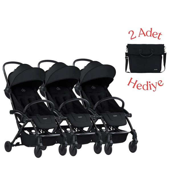 Bumprider Connect³ Üçüz Bebek Arabası Black - Black & Yan Bakım Çantası Hediyeli