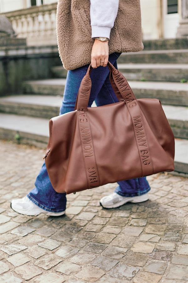 Mommy Bag Çanta, Signature Vegan Deri Koyu Kahve