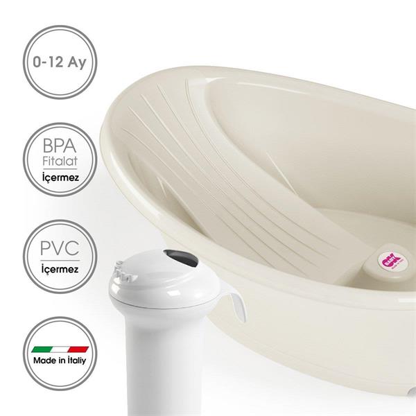 OKBaby Bebek Banyo Seti Banyo Seti Bella Bebek Banyo Seti Dijital Termometreli Çift Yönlü Bebek Küveti & Splash Bebek Duşu K. Beyaz