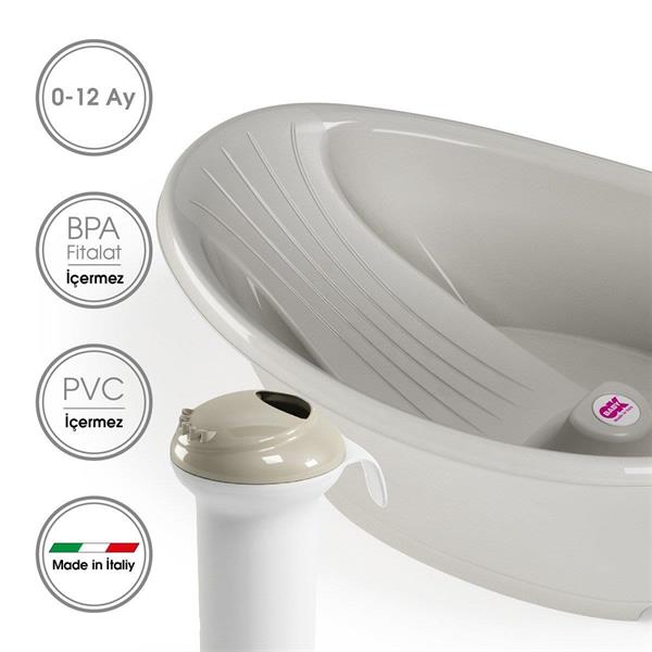 OKBaby Bebek Banyo Seti Bella Bebek Banyo Seti Dijital Termometreli Çift Yönlü Bebek Küveti & Splash Bebek Duşu A. Gri