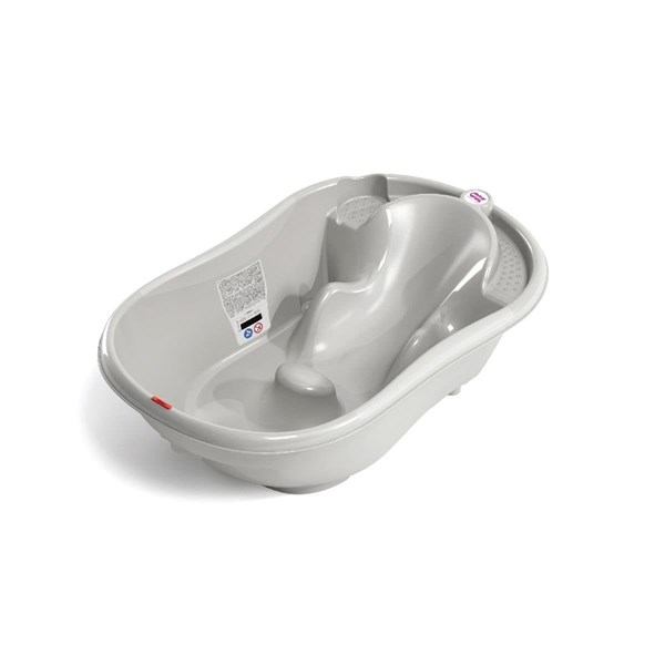 OKBaby Bebek Banyo Seti Onda Dijital Termometreli Çift Yönlü Küvet + Hippo Duş Şapkası A.Gri
