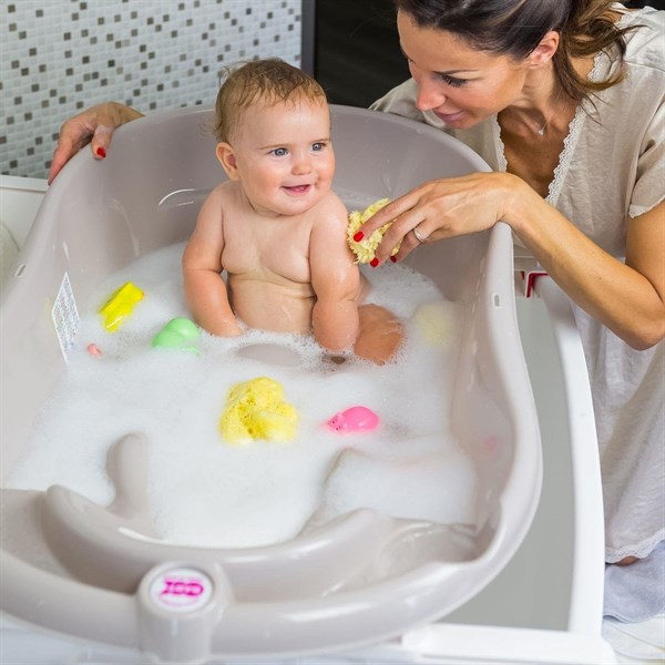 OKBaby Bebek Banyo Seti Onda Evolution Dijital Termometreli Çift Yönlü Küvet + Hippo Duş Şapkası A.Gri