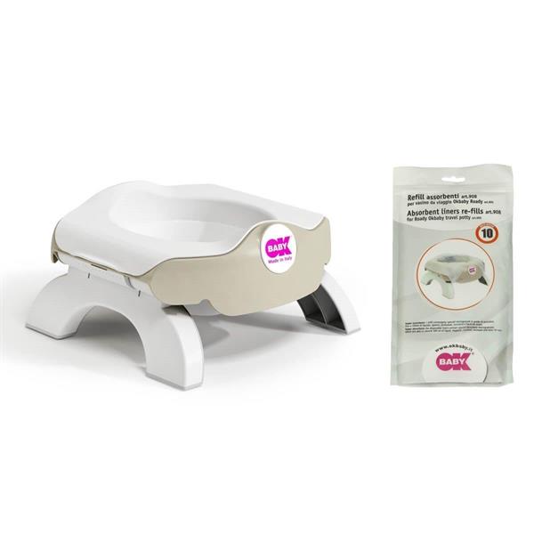 OKBaby Bebek Banyo Seti Roady Eğitici Oturak & Klozaet Adaptörü A. Gri &  Disposable Bez Seti 10lu