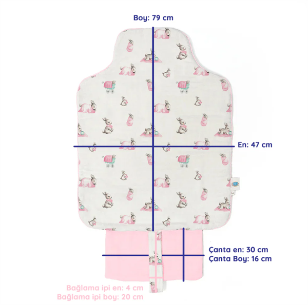 Deux Lapins Çantalı Pratik Katlanabilir Alt Değiştirme Matı Pembe bebe lapin