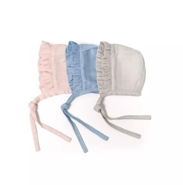 Deux Lapins Müslin Bebek Başlığı Açık gri