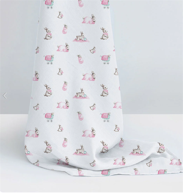 Deux Lapins Müslin Örtü 100X100 Pembe bebe lapin