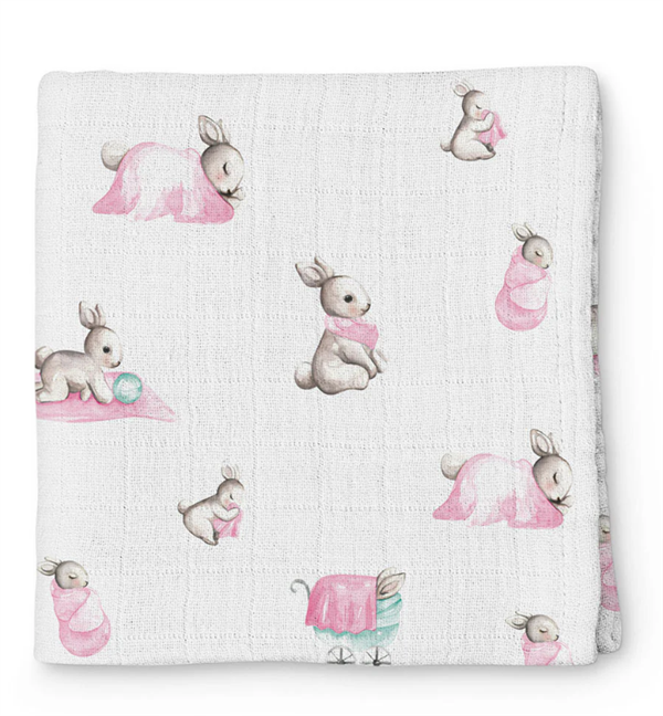 Deux Lapins Müslin Örtü 100X100 Pembe bebe lapin