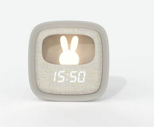Mob Gri Tavşan Çocuk Odası Saati ve Gece Lambası