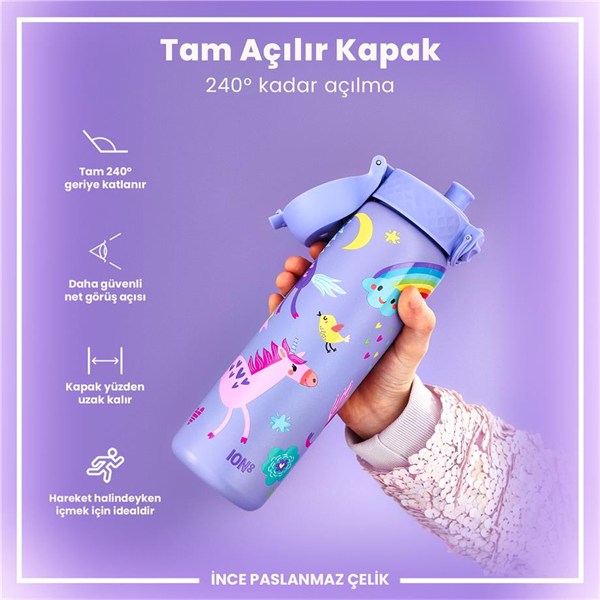ION8 - Paslanmaz Çelik İnce Suluk - Mor Unicorn - 600 ml - Sızdırmaz