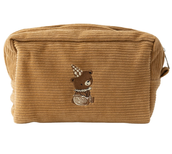 Kadife Organizer Nakışlı Çanta Kahverengi