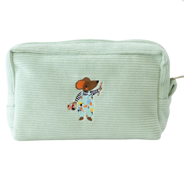 Kadife Organizer Nakışlı Çanta Mint