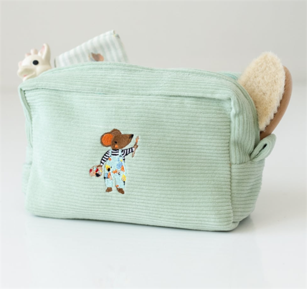 Kadife Organizer Nakışlı Çanta Mint