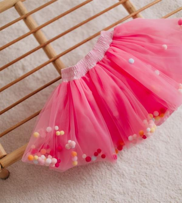 La Pomponnette tütülü etek Koyu pembe