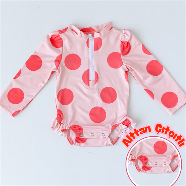 Mama Yoyo Uzun Kollu - Alttan Çıtçıtlı Mayo Puantiye STD