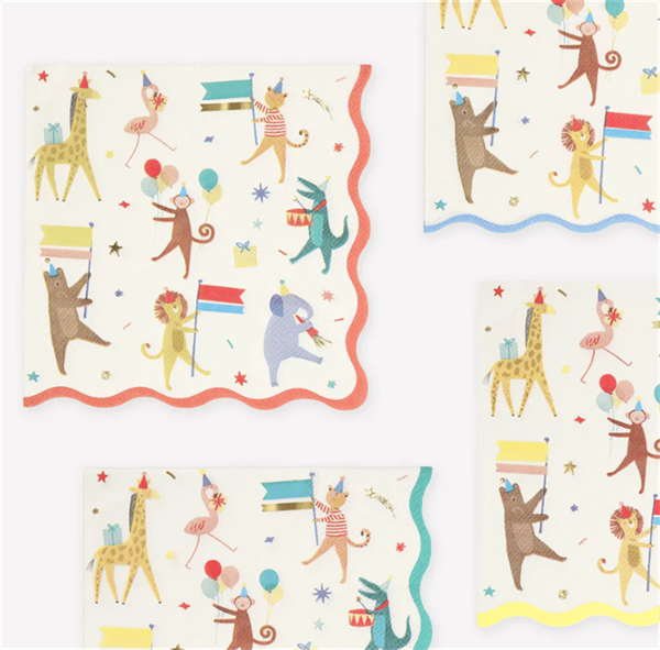 Meri Meri - Animal Parade Large Napkins - Hayvanlar Geçit Töreni Peçeteler 16lı