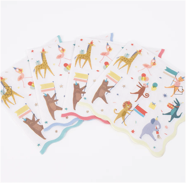 Meri Meri - Animal Parade Large Napkins - Hayvanlar Geçit Töreni Peçeteler 16lı