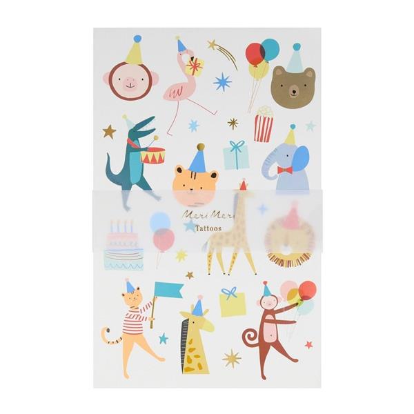 Meri Meri - Animal Parade Tattoo Sheet - Hayvan Geçit Töreni Geçici Dövmeler - 2li