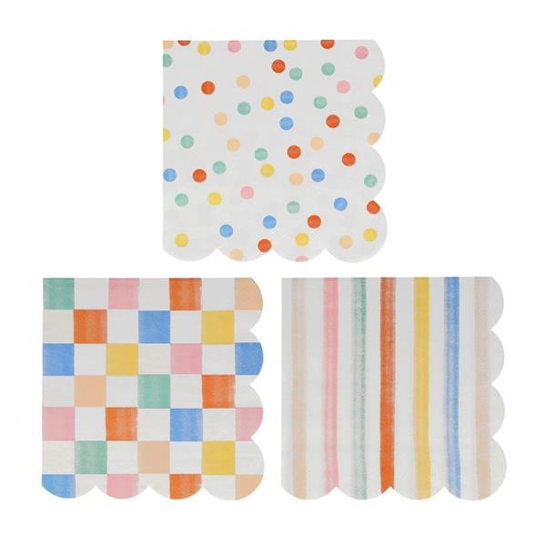 Meri Meri - Colourful Pattern Large Napkins - Renkli Desenler Peçeteler - L - 16lı