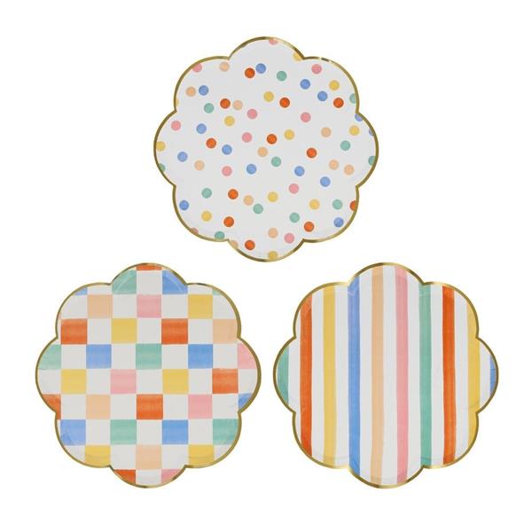 Meri Meri - Colourful Pattern Side Plates - Renkli Desenler Tabaklar - 8li