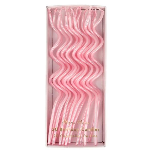 Meri Meri - Pink Swirly Candles - Pembe Kıvrımlı Mumlar - 20li