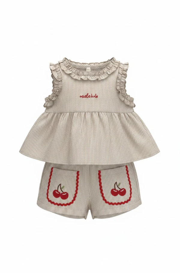Miela Kids Fırfırlı Cherry Bluz ve Şort Takım STD