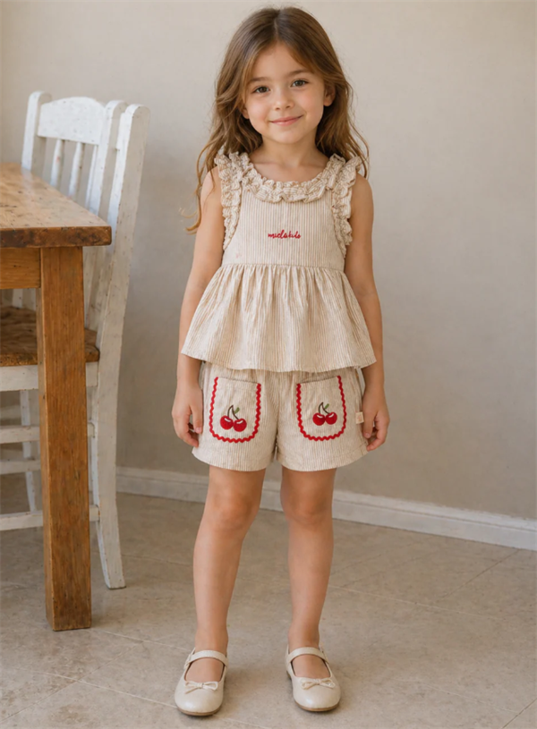 Miela Kids Fırfırlı Cherry Bluz ve Şort Takım STD