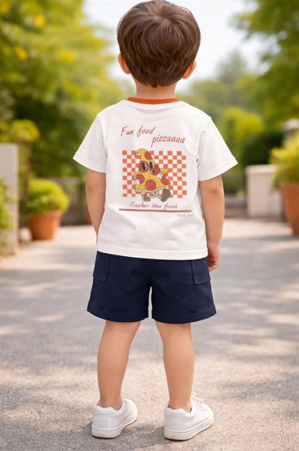 Miela Kids Pizza Baskılı Oversize Tişört ve Şort Takım STD
